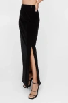 Nasty Gal Velvet High Waist Side Split Maxi Skirt In Black