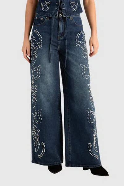 Nasty Gal Western Baggy Studded Denim Jeans In Blue