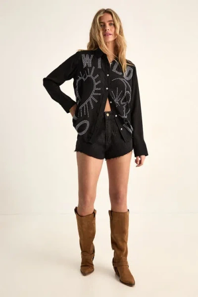 Nasty Gal Wild Love Studded Western Shirt In Black