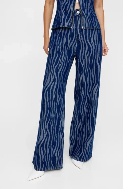 Nasty Gal Zebra Print Wide Leg Jeans In Dark Indigo