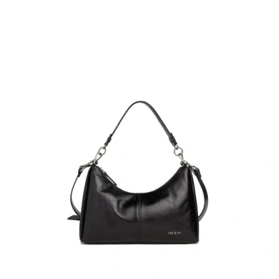Nat & Nin Metallic Leather Handbag In Black