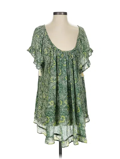 Pre-owned Nat By Natalie Martin Short Sleeve Silk Top Green Sweetheart Neckline Tops