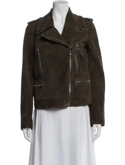 Pre-owned Natacha & Vanessa Leather Biker Jacket In Green
