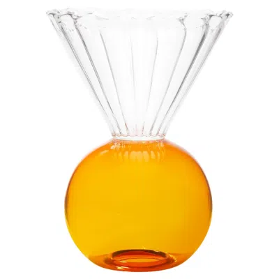 Pre-owned Natalia Criado Contemporary Amber Blown Glass Bowl By  Circular Round Cone In Brown