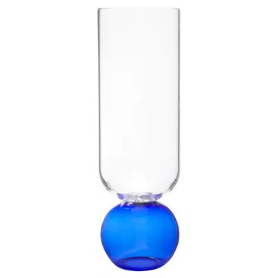 Pre-owned Natalia Criado Contemporary Blue Flower Glass Blown Cylinder Vase Handcrafted By