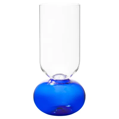 Pre-owned Natalia Criado Contemporary Blue Flower Glass Blown Cylinder Vase Handcrafted,
