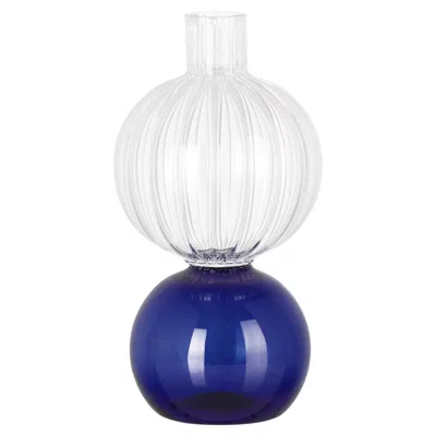 Pre-owned Natalia Criado Contemporary Blue Glass Flower Blown Vase By  Circular Round