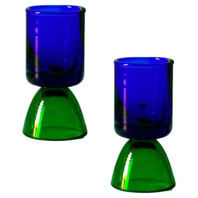 Pre-owned Natalia Criado Contemporary Crystal Blue Green Tequila Glass Shot Handcrafted