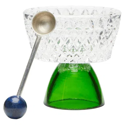 Pre-owned Natalia Criado Contemporary Crystal Clear Green Salt Cellar Spoon Handcrafted