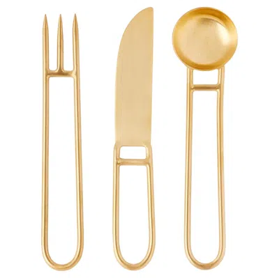Pre-owned Natalia Criado Contemporary Cutlery Gold Plated Set Handcrafted In Italy By  In Brown