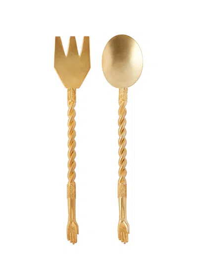 Pre-owned Natalia Criado Contemporary Cutlery Servers Golden Plated Handcrafted Italy By  In Brown