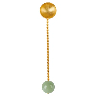 Pre-owned Natalia Criado Contemporary Gold Plated Spoon Set Green Quartz Stone Handcrafted