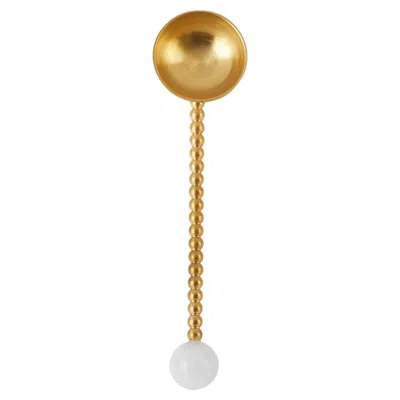 Pre-owned Natalia Criado Contemporary Gold Plated Spoon Set White Quartz Stone Handcrafted