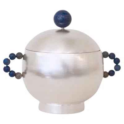 Pre-owned Natalia Criado Contemporary Lapis Lazuli Handle Sugar Container Silver Plated
