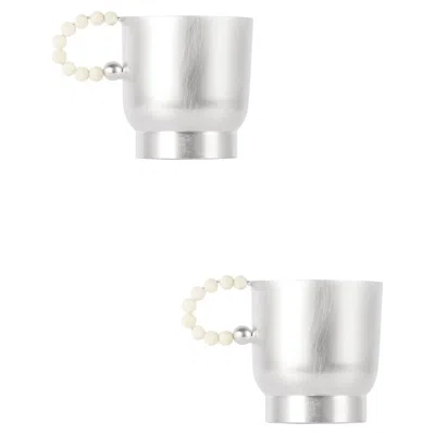 Pre-owned Natalia Criado Contemporary  White Quartz Pearl Tea Cup Quartz Silver Plated