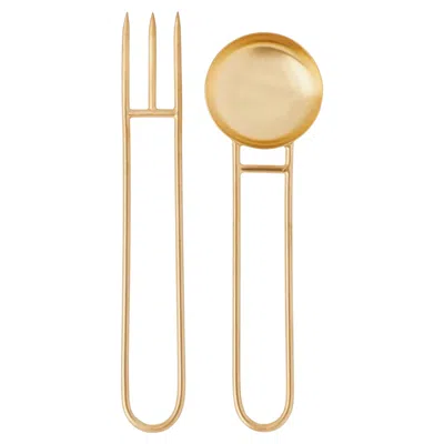 Pre-owned Natalia Criado Contemporary Server Gold Plated Set Handcrafted In Italy By  In Brown