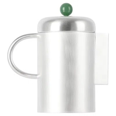 Pre-owned Natalia Criado Contemporary Simple Coffee Container Silver Green Stone Artisanal