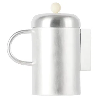Pre-owned Natalia Criado Contemporary Simple Coffee Container Silver White Stone Artisanal
