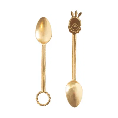 Pre-owned Natalia Criado Contemporary Tea Spoons Golden Plated Set Handcrafted In Italy By  In Sand