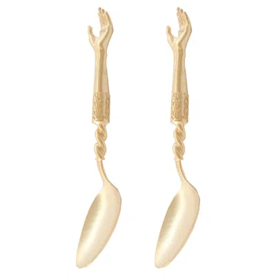 Pre-owned Natalia Criado Golden Plated Hand Tea Spoon Set Of Two Handcrafted