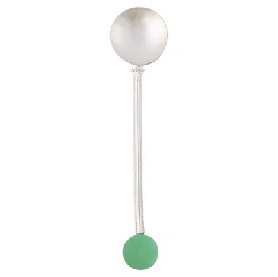 Pre-owned Natalia Criado Handmade Silver Plated Spoon Server Green Quartz Stone Designed