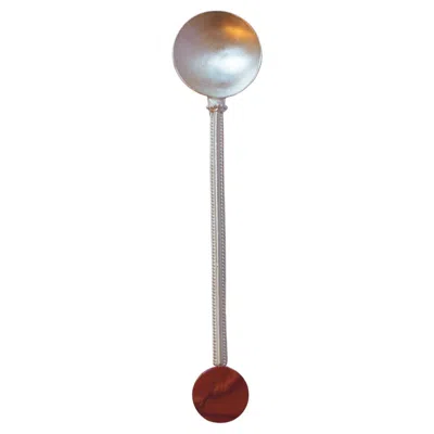 Pre-owned Natalia Criado Handmade Silver Plated Spoon Server Jasper Natural Stone Designed