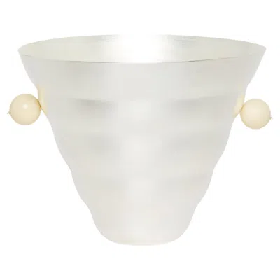 Pre-owned Natalia Criado Vase Waves Organic White Sphere Brass Plated Silver Designed By