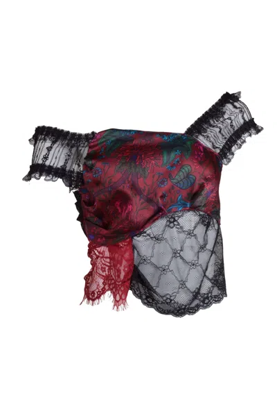Natalia Petruch Women's Black / Red Blossom Top In Botanical Print & Lace In Black/red