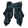 Natalia Petruch Women's Blue Eloise Hair Clip Silk Velvet Bow In Mystic Rabbit Print In Blue