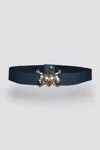 Natalia Petruch Women's Blue Mystic Rabbit Buckle Thin Leather Belt In Navy In Blue