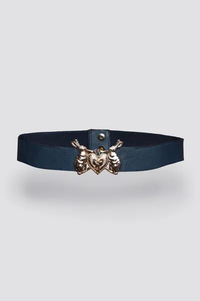 Natalia Petruch Women's Blue Mystic Rabbit Buckle Thin Leather Belt In Navy