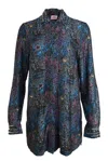 Natalia Petruch Women's Bronx Boyfriend Shirt With Collar Beads In Dragon Print