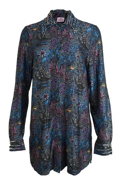 Natalia Petruch Women's Bronx Boyfriend Shirt With Collar Beads In Dragon Print