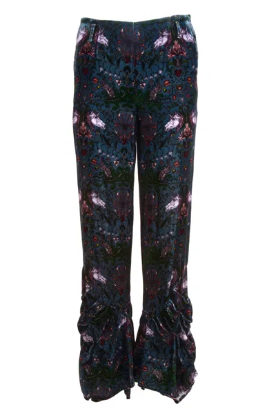 Natalia Petruch Women's Elodie Silk Velvet Trousers In Mystic Rabbit Print