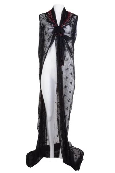 Natalia Petruch Women's Everleigh Beaded Vest Cape In Black Bow Lace
