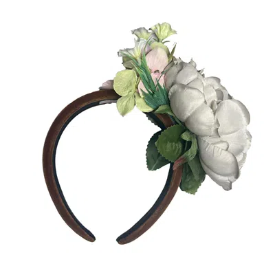Natalia Petruch Women's Grey / Brown Selene Honey Amber Velvet Flower Headband – Gray Faux Floral Statement Hair Acc In Multi