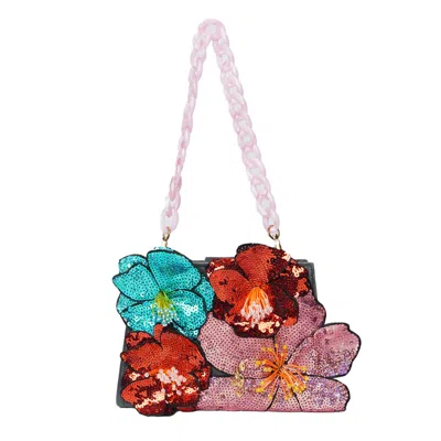 Natalia Petruch Women's Grey Vivi Velvet Handbag In Sequin Flowers