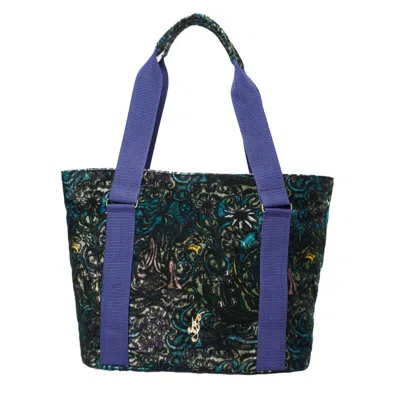 Natalia Petruch Women's Natasha Silk Velvet Tote Bag In Dragon Print In Blue