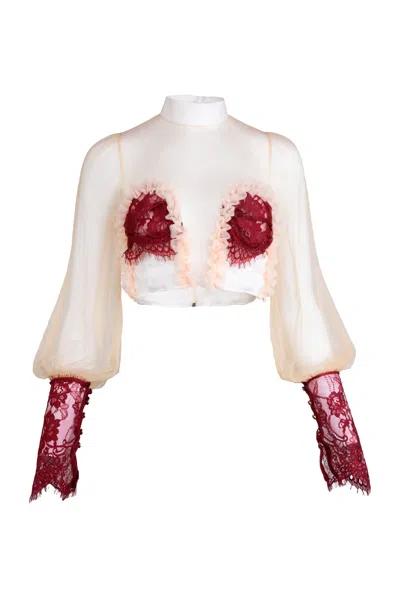 Natalia Petruch Women's Neutrals / Red Brunelle Long Sleeve Top In Beige & Red