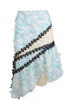 Natalia Petruch Women's Neutrals / White Anabelle Skirt In Abstract Flowers Print With Tulle Bows In White