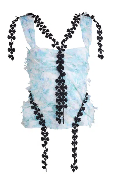 Natalia Petruch Women's Neutrals / White Anabelle Top In Pastel Floral Print & Bows