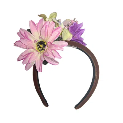 Natalia Petruch Women's Pink / Purple / Brown Aurelia Honey Amber Velvet Flower Headband – Pink & Purple Faux Floral In Multi