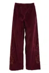 Natalia Petruch Women's Red Brigette Trousers In Burgundy Velvet With Laser Cut Details In Red