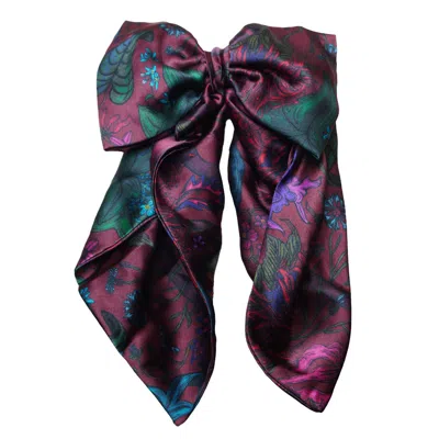 Natalia Petruch Women's Red Eloise Hair Clip Silk Bow In Botanical Print