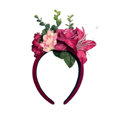Natalia Petruch Women's Red Isolde Flowers On Velvet Headband