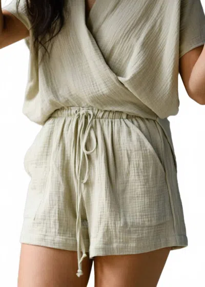 Natalie Busby Cotton Gauze Drawstring Shorts In Fern In Gray