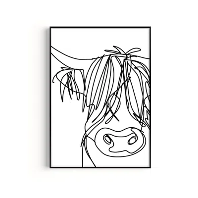 Natalie Cass Art Black / White Highland Cow Art Print - A3 In Black/white
