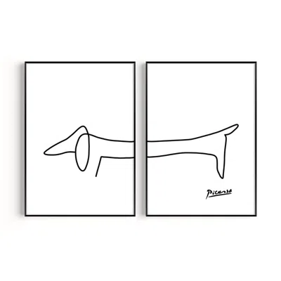 Natalie Cass Art Black / White Sausage Dog Set Of 2 Art Prints - A2 In Multi