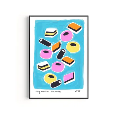 Natalie Cass Art Blue Liquorice Allsorts Hand Painted Art Print - A3