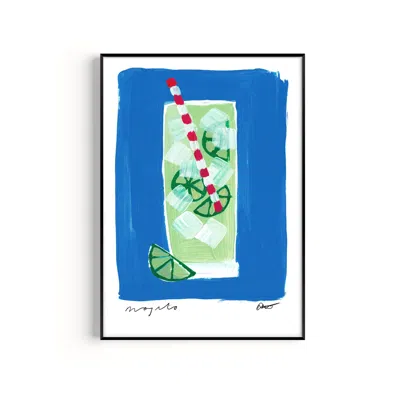 Natalie Cass Art Blue Mojito Hand Painted Art Print - A2
